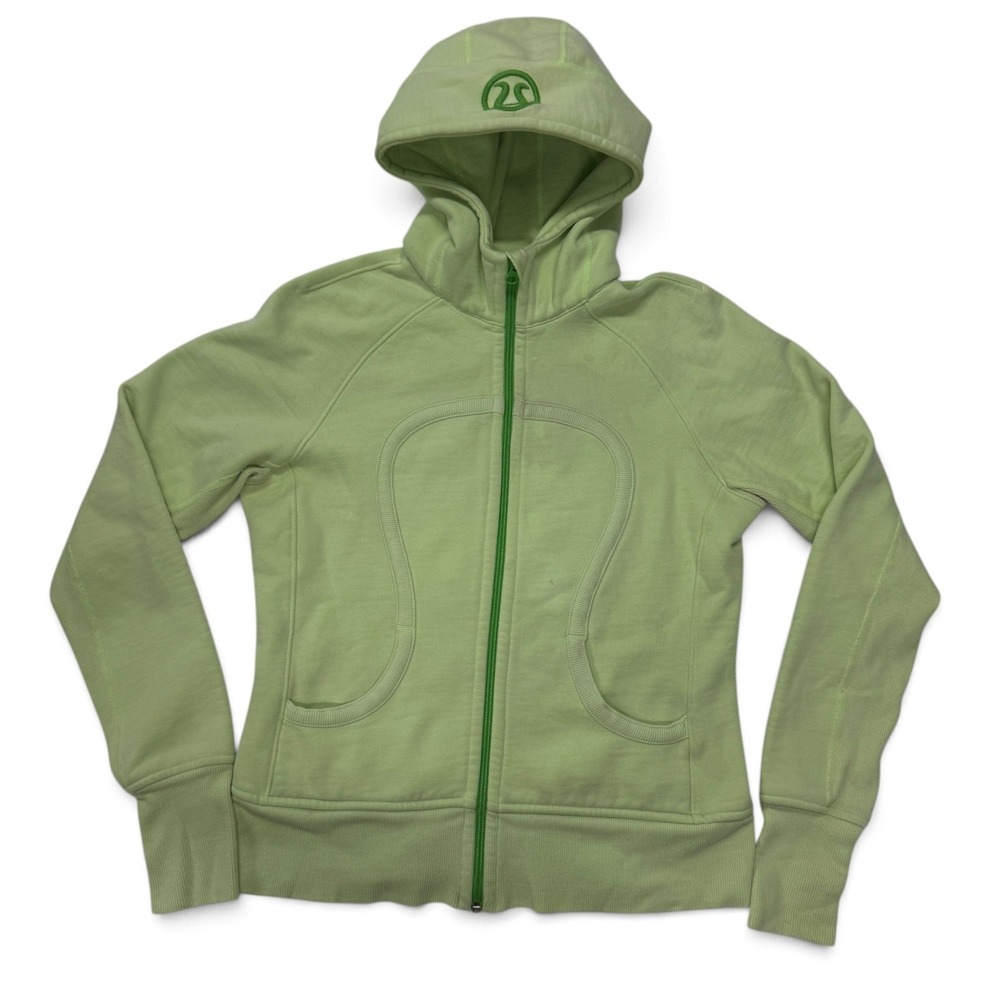 Lululemon Scuba Full Zip Hoodie Lime Green Embroidered Logo Womens 10